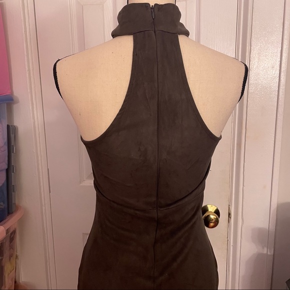 Strapless with Neck Detail Olive Gray Dress - Picture 3 of 4